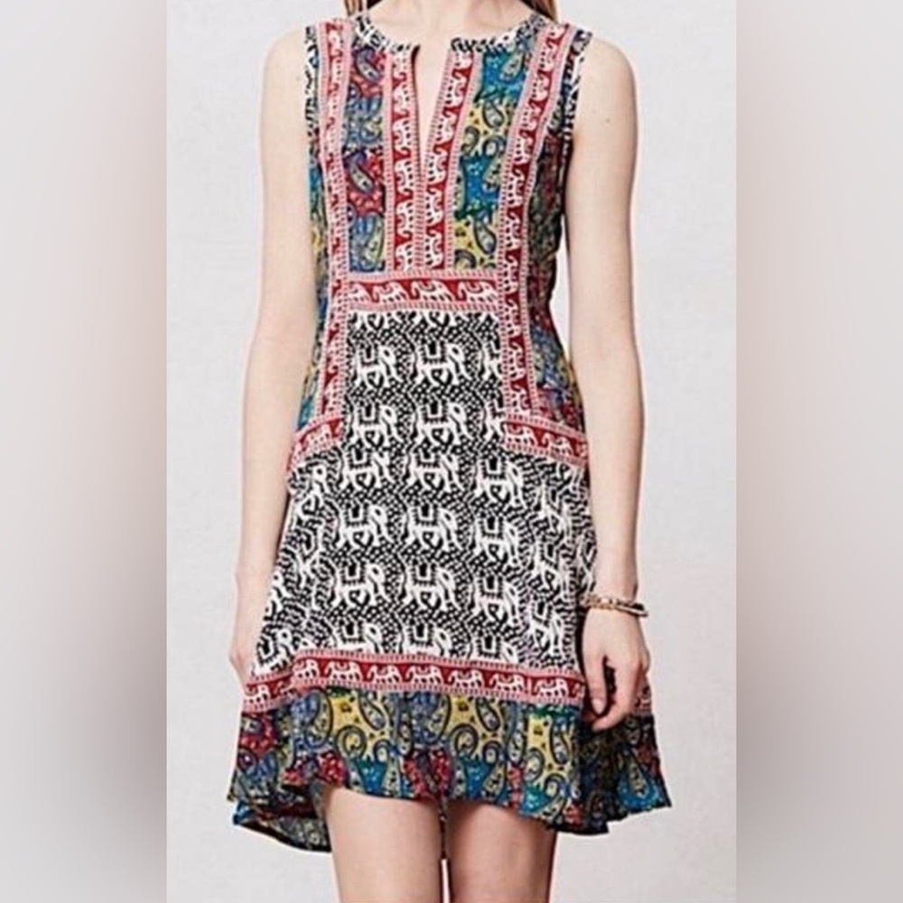 Anthropologie elephant print silk midi dress